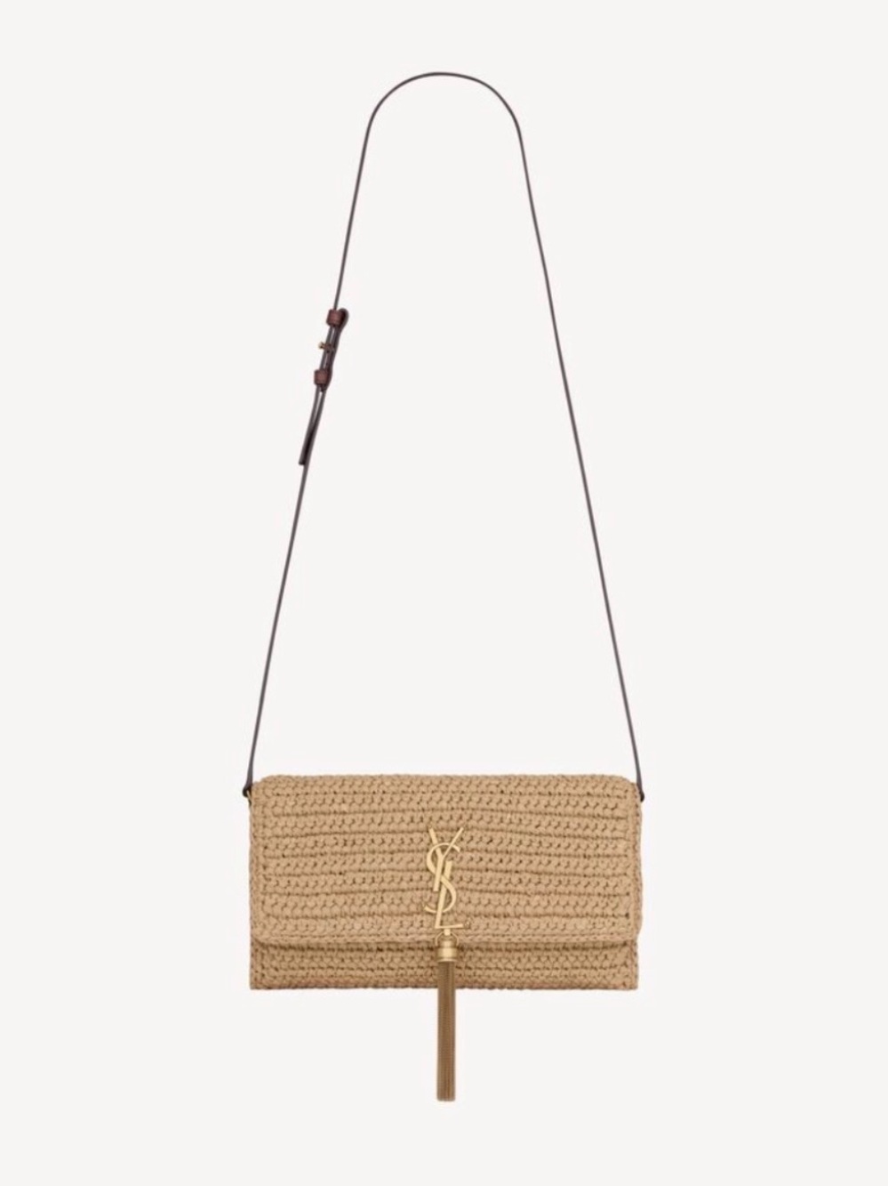 Saint Laurent kate Raffia Woven Shoulder Bag with Gold YSL Tassel - Picture 3 of 10
